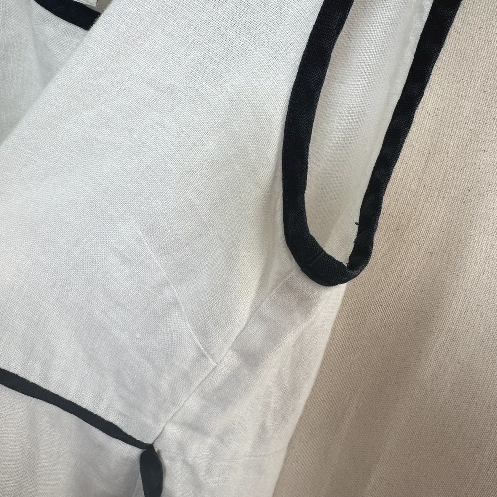 NORTON MCNAUGHTON White Linen Floral Embroidered Maxi Dress S Black Trim S *READ - Picture 11 of 11